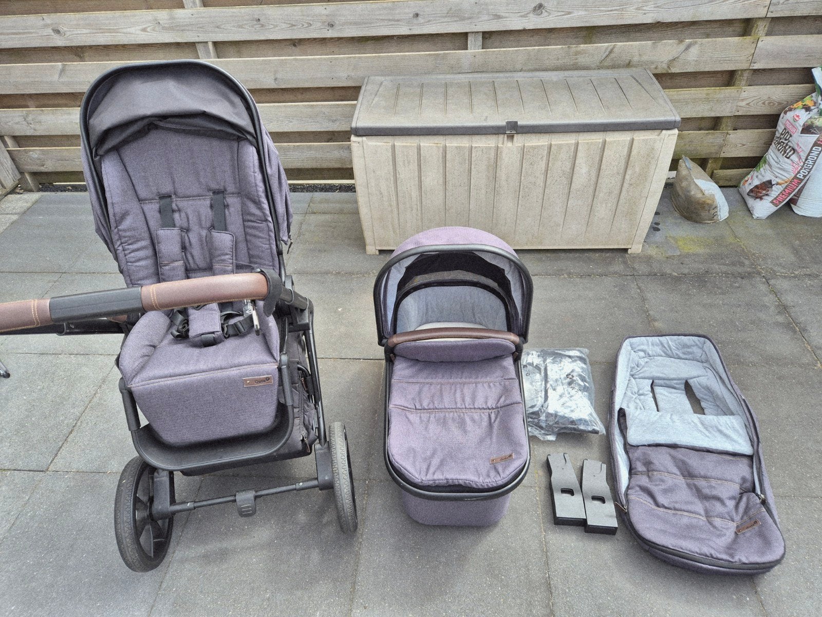 Qute Q-rider Combiwagen Zwart Frame Steelblue + accessoires, Kinderen en Baby's, Kinderwagens en Combinaties, Ophalen, Zo goed als nieuw