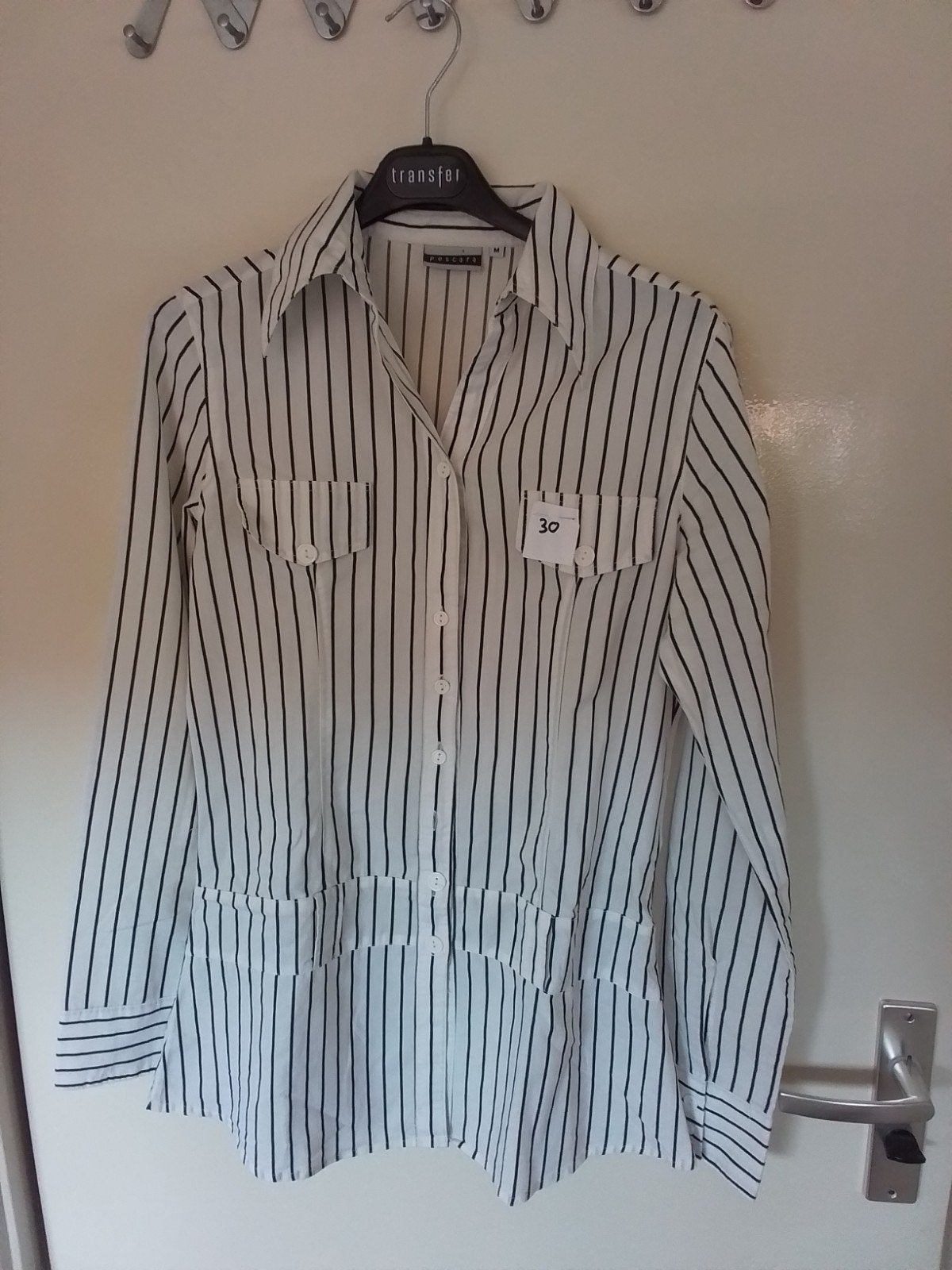 30 Room-witte blouse met zwarte streep van Pescara maat M, Kleding | Heren, Ophalen of Verzenden, Zo goed als nieuw, Wit, Halswijdte 38 (S) of kleiner