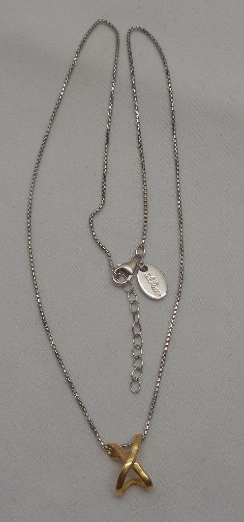 Zilveren verstelbare ketting met verguld hangertje nr.1709, Verstelbaar, Verzenden, Zo goed als nieuw, Zilver