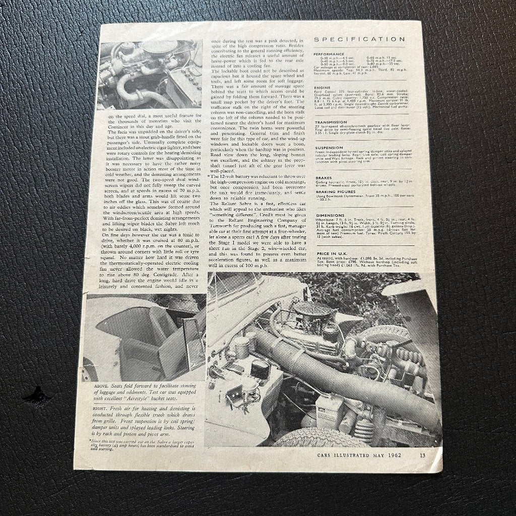 #21) RELIANT Sabre - 1962, Verzenden, Gelezen, Overige merken