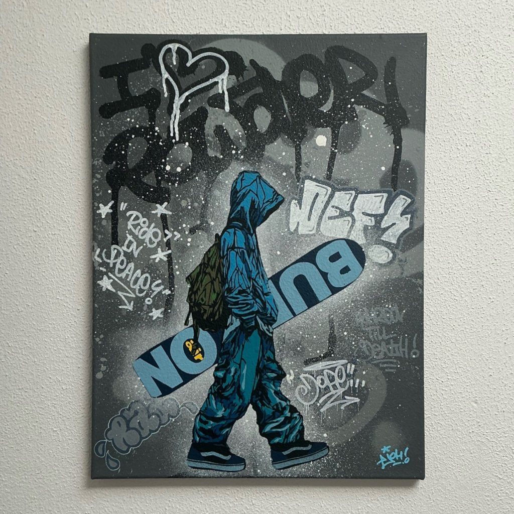 Graffiti Snowboard Art. Handpainted stencils & posca 20x30cm, Antiek en Kunst, Overig onderwerp, Papier/karton, Ophalen of Verzenden