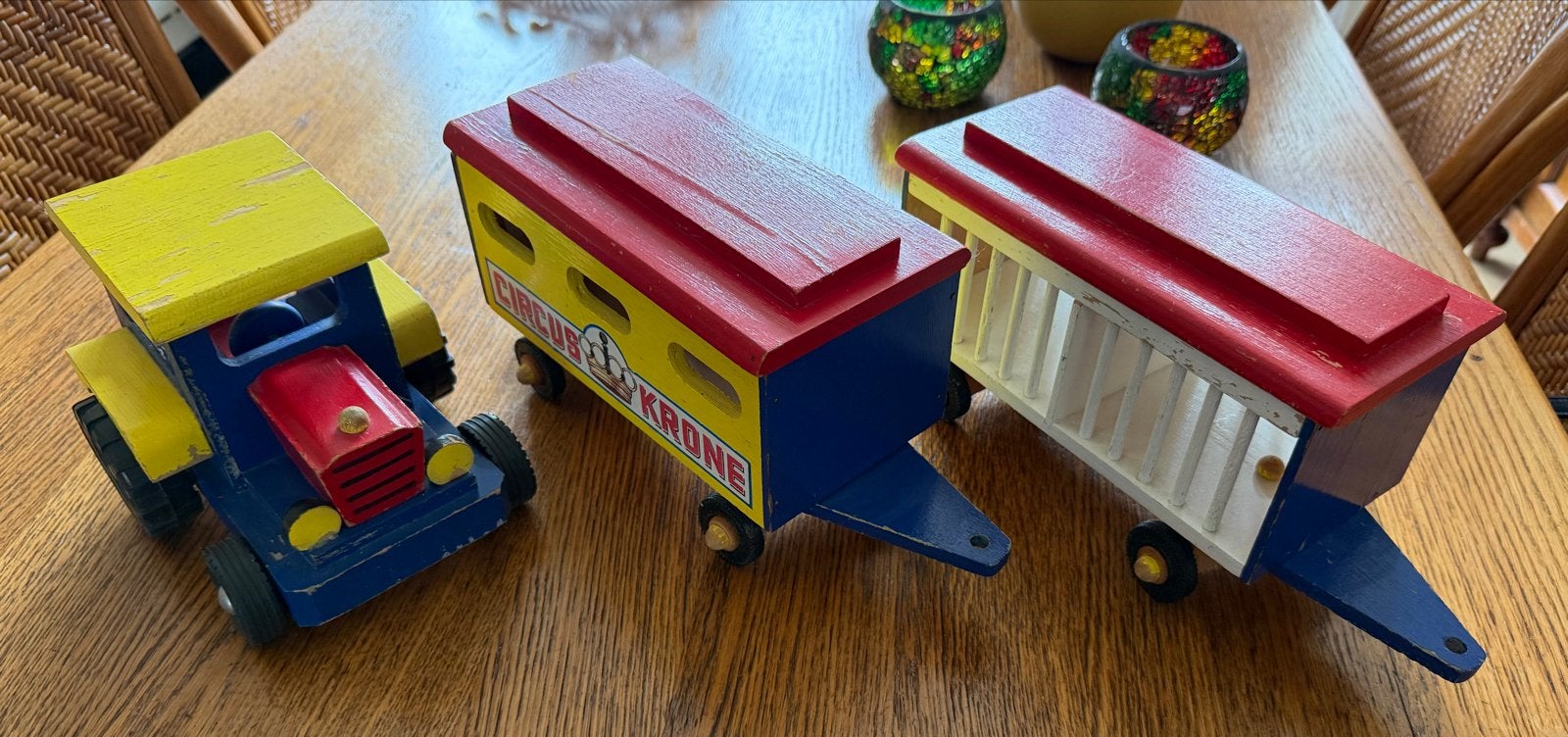 Vintage houten tractor met 2 Circus Krone wagens, Ophalen of Verzenden, Gebruikt