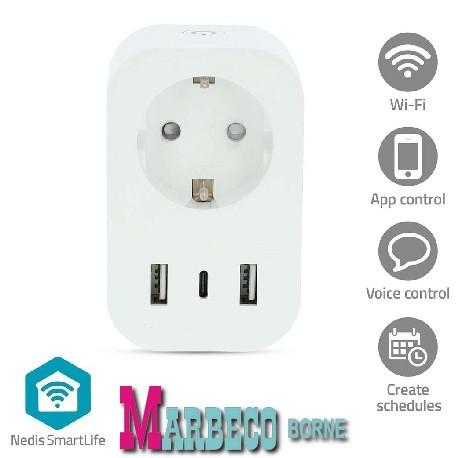 SmartLife Wi-Fi Smart Plug Stopcontact, USB-A en USB-C, Nedis SmartLife, 60 watt of meer, Overige typen, Nieuw