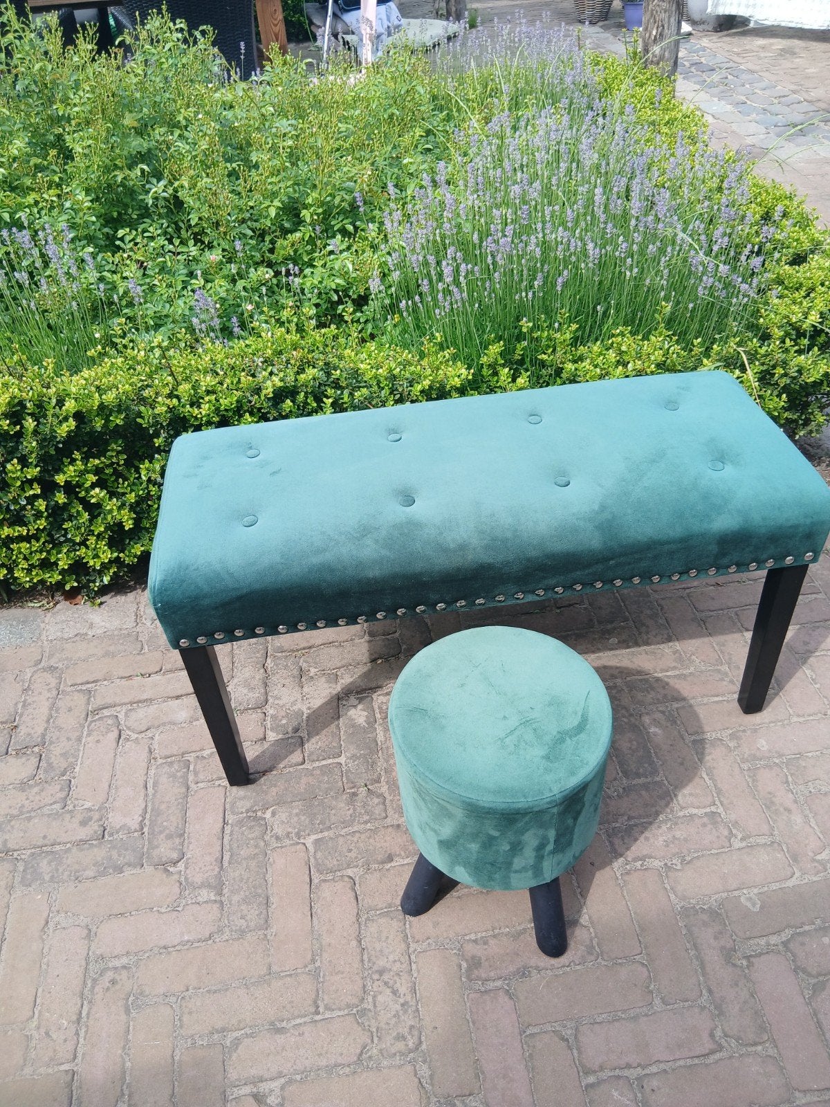 Velvet bankje met bijpassend krukje, Ophalen of Verzenden, Zo goed als nieuw, Rechthoekig, Minder dan 50 cm