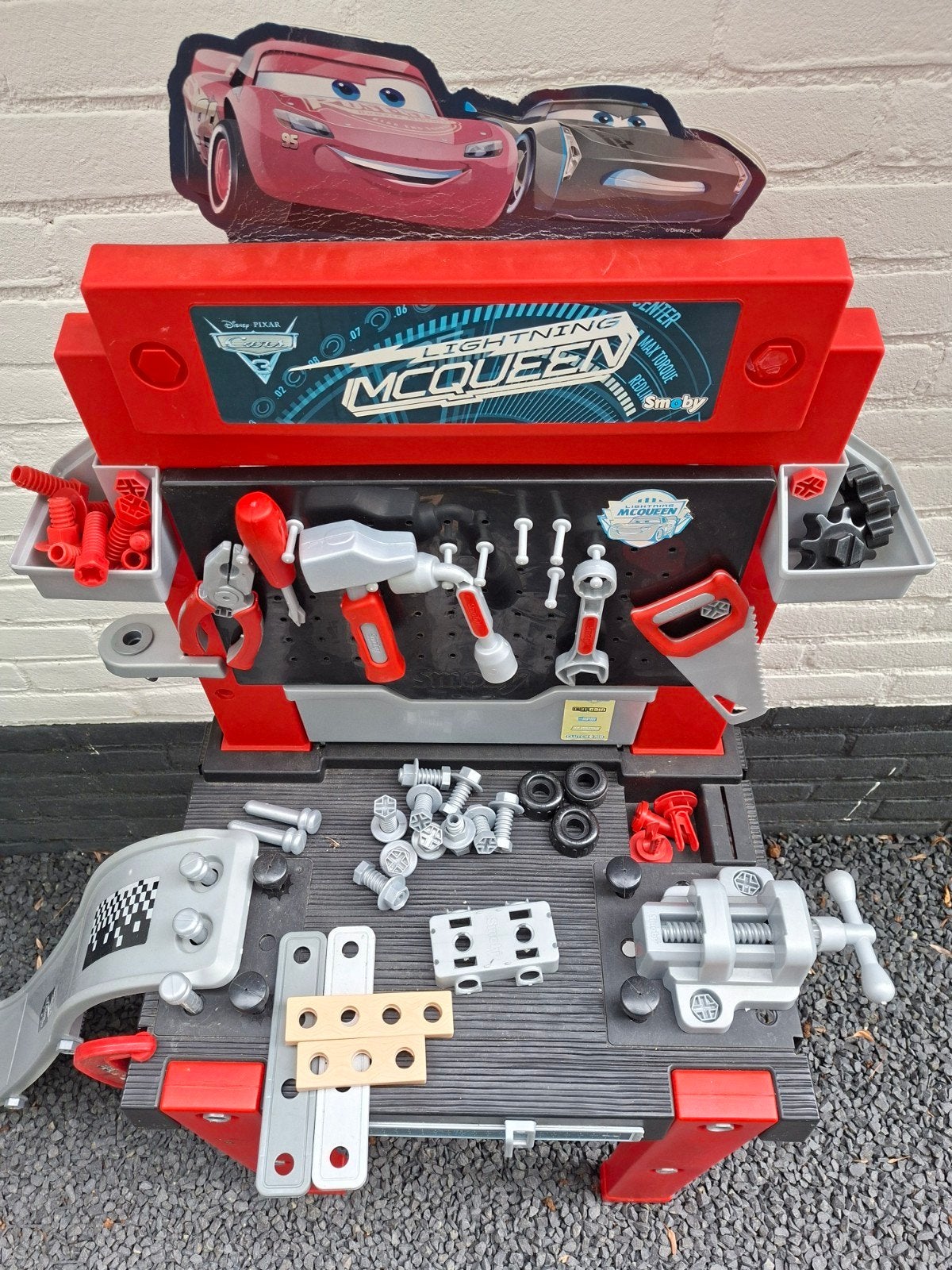 smoby werkbank cars met gereedschap, spijkers en bouten en m, Ophalen, Gebruikt, Jongen of Meisje