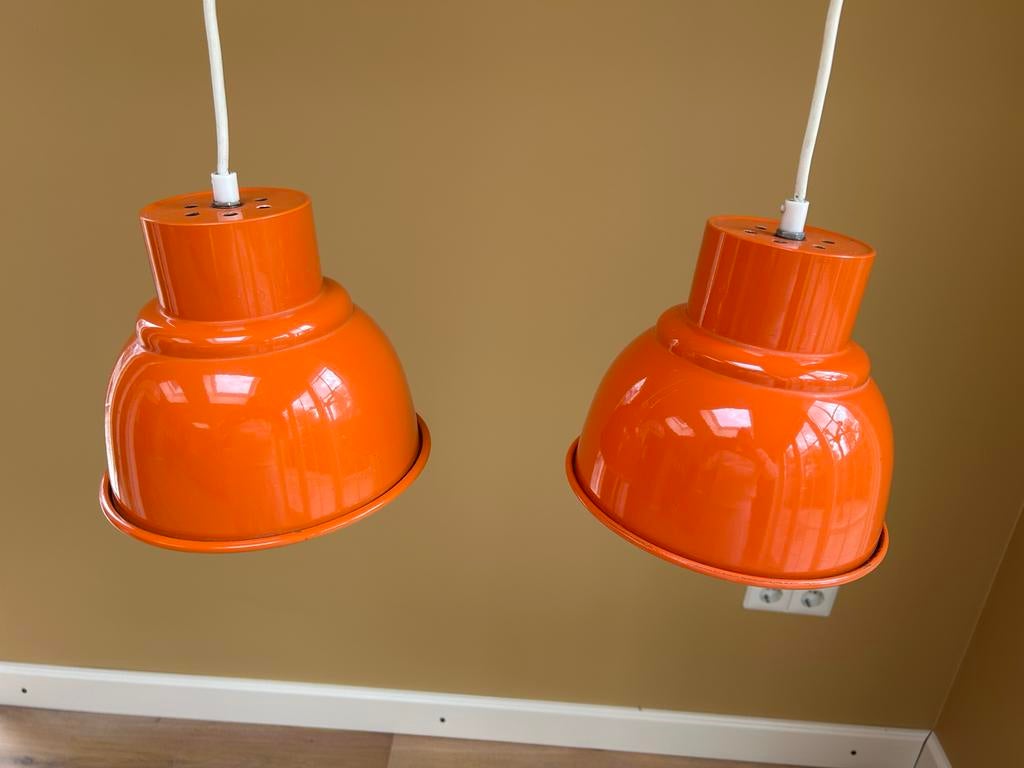 Set 2 Vintage Deense Hanglampen Oranje 70s Space Age, Ophalen of Verzenden, Minder dan 50 cm