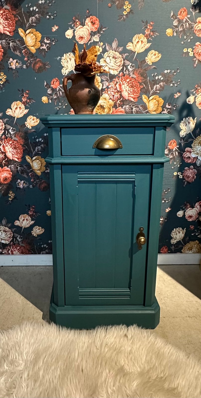 Brocante kastje - nachtkastje - blauw - basic, Huis en Inrichting, Ophalen, Zo goed als nieuw