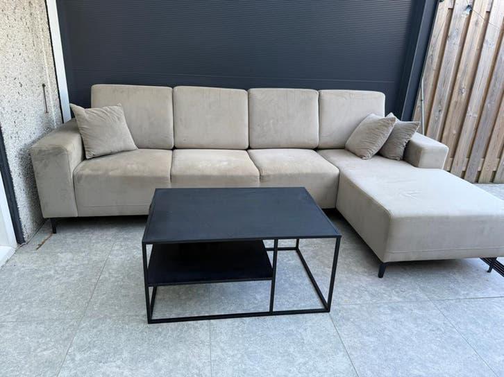 Comfortabele Hoekbank met Chaise Longue - Beige Stof, Huis en Inrichting, Banken | Bankstellen, Ophalen, 250 tot 300 cm, Gebruikt