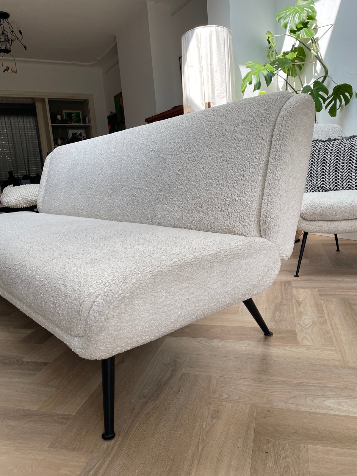 Teddy Bouclé bank 200x85 slaapbank 200x110 - Crème/Wit, Ophalen, Gebruikt, 150 tot 200 cm, Driepersoons