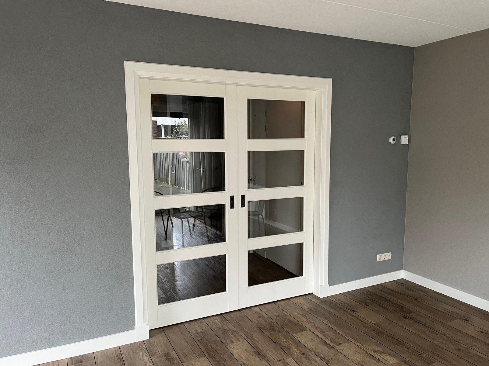 Schuifdeuren/en suite deuren met glaspanelen incl rail, Ophalen, Gebruikt, 80 tot 100 cm, Binnendeur