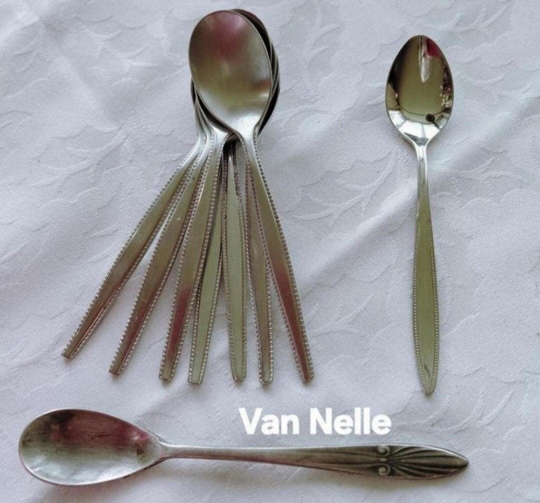 Retro vintage Van Nelle koffie lepeltjes parelranden, Ophalen of Verzenden