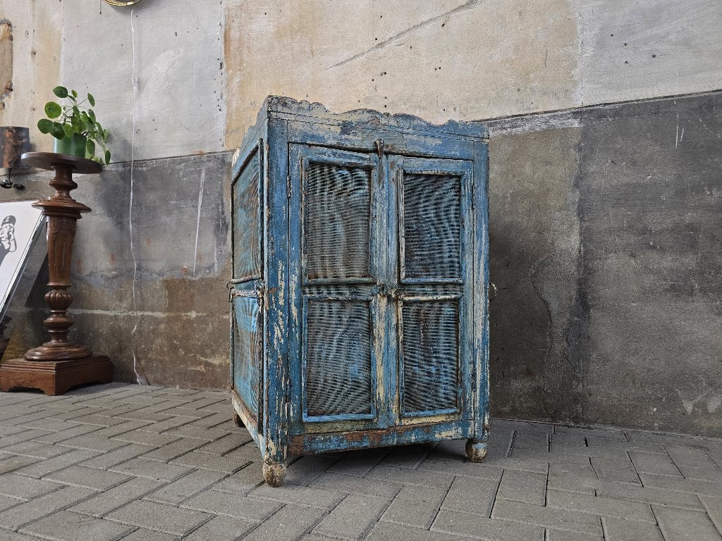 Antieke Gaas Kast Blauw | Vintage Vliegenkast Dressoir, Ophalen of Verzenden, Gebruikt