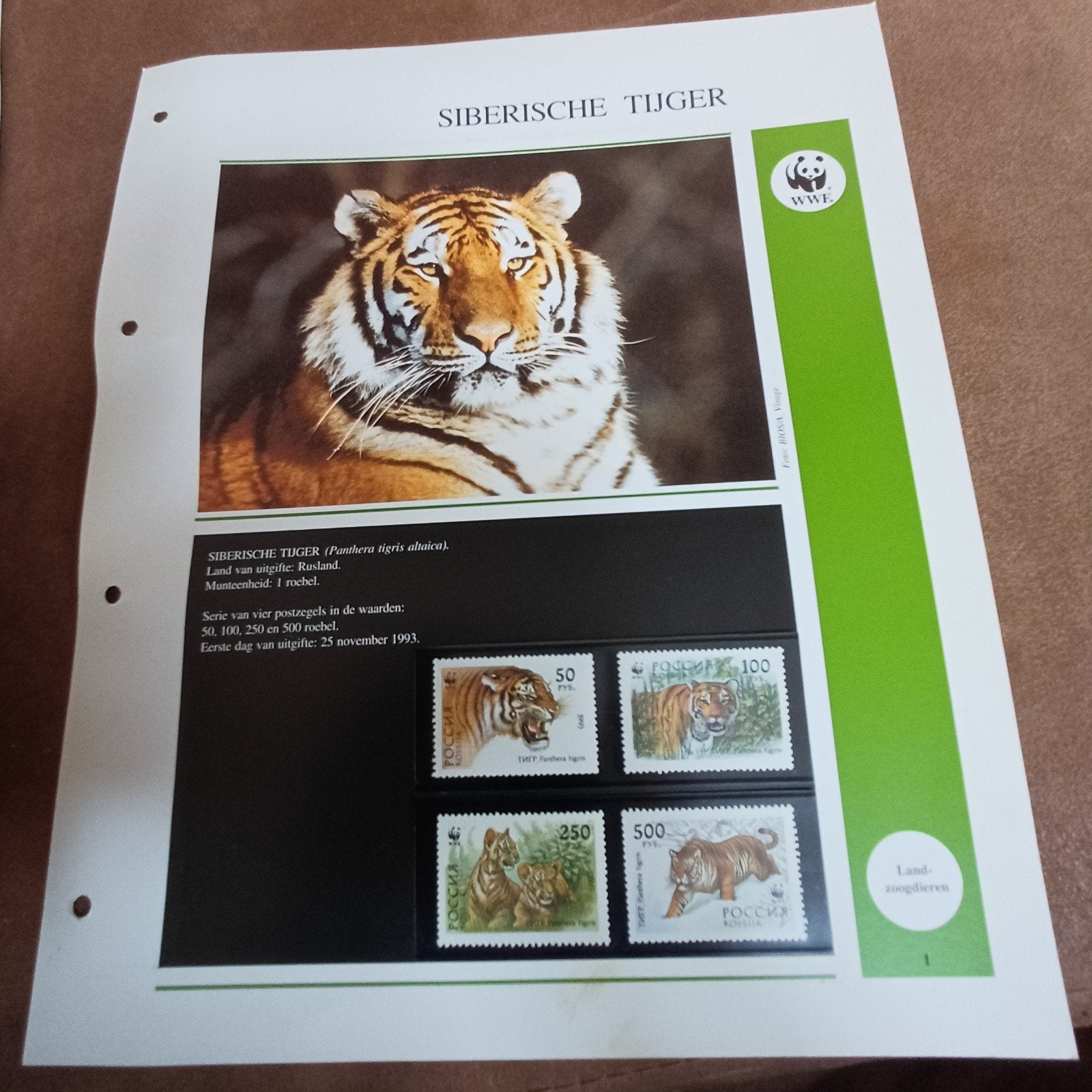 Siberische Tijger Postzegels - WWF Uitgave 1993, Postzegels en Munten, Ophalen of Verzenden, Postfris, Dier of Natuur