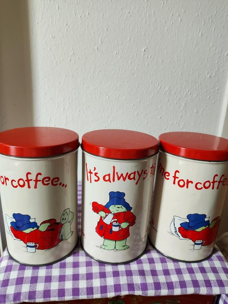 Drie mooie vintage bussen van Beertje Paddington, Verzamelen, Blikken, Gebruikt, Overige, Douwe Egberts, Verzenden