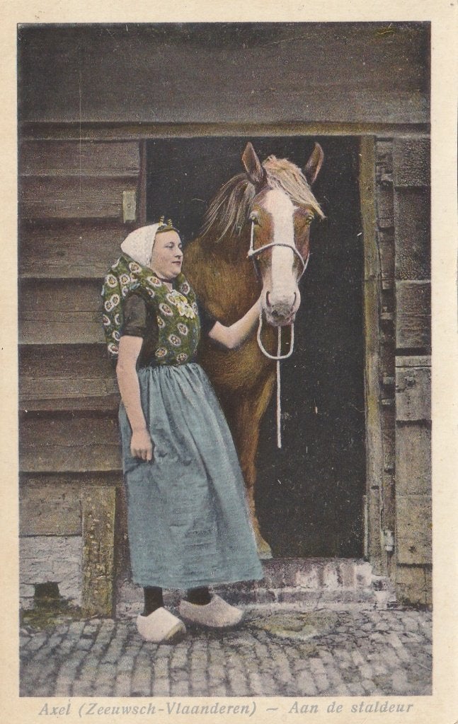 AXEL Klederdracht Staldeur Paard tekst cursief kl.f., Verzenden, 1920 tot 1940, Ongelopen, Zeeland