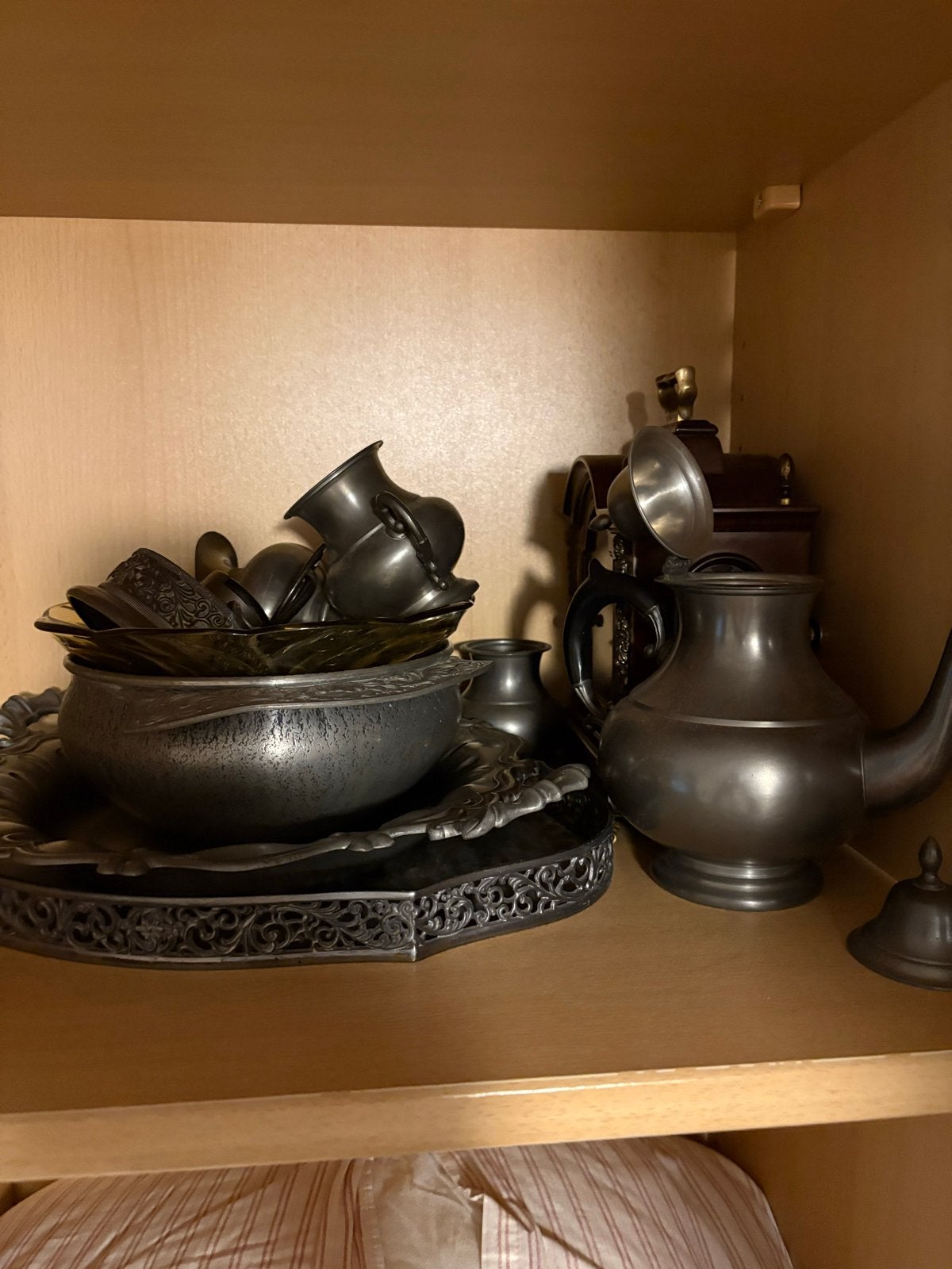 Antiek tinnen servies set - theepot, schalen, bekers, Antiek en Kunst, Antiek | Tin, Ophalen of Verzenden