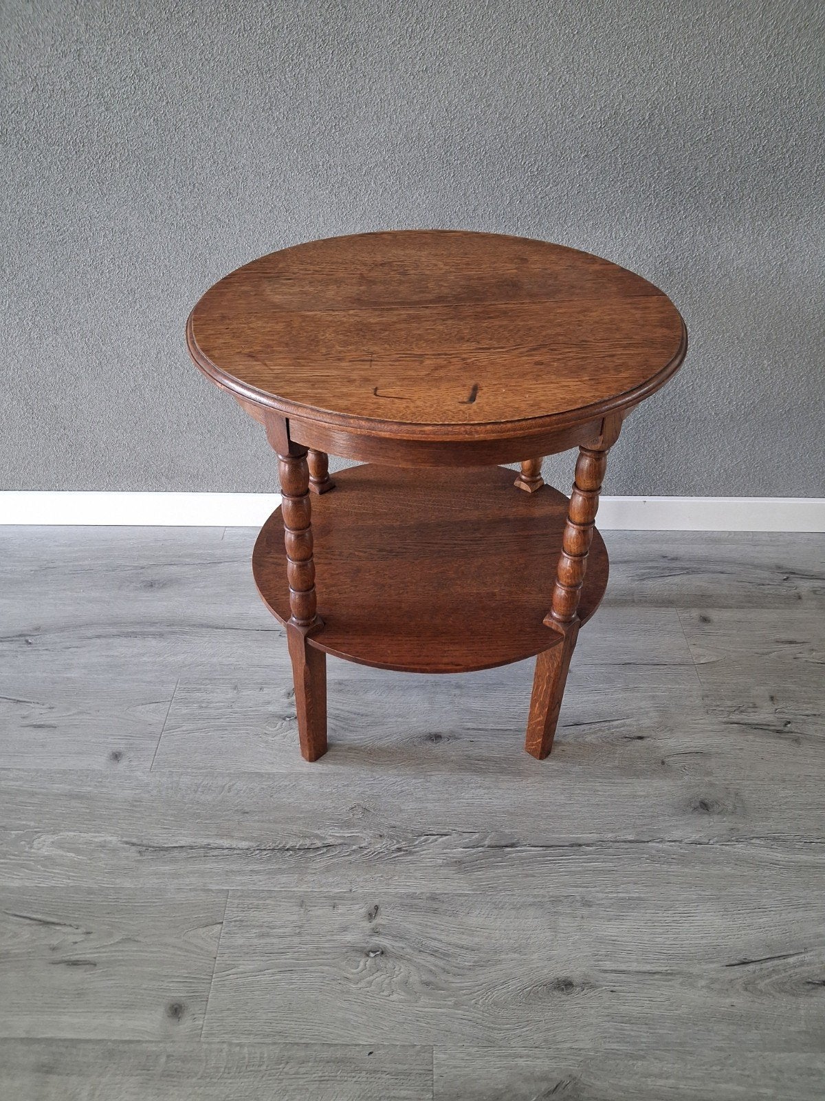 Ronde eikenhouten bijzettafel Art-Deco, Ophalen, Rond, Minder dan 55 cm, 60 cm of meer