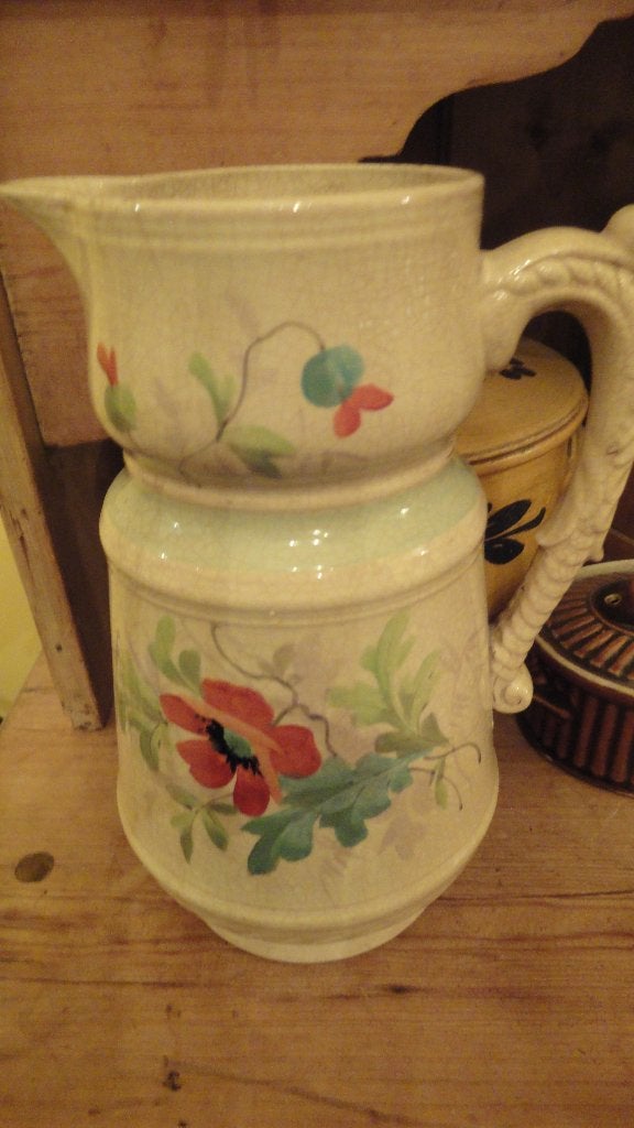 bijzondere, antieke met BLOEMEN versierde ENGELSE WATERKAN, Ophalen of Verzenden
