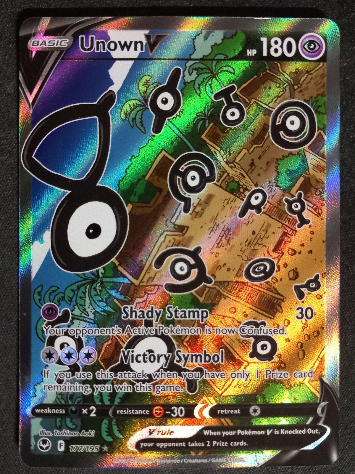 Unown V 177/195 Silver Tempest Alternate Art Poor, Verzenden, Gebruikt, Losse kaart, Foil