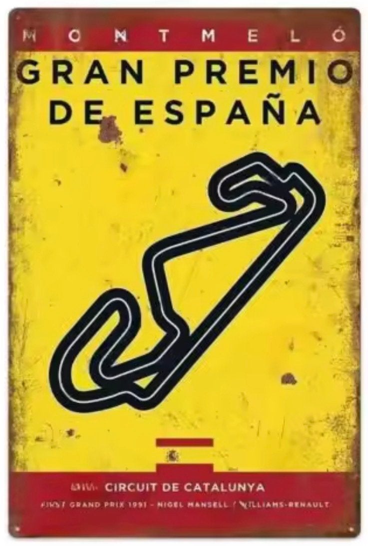 Metalen Retro Bord GP F1 Spanje Circuit Catalunya, Ophalen, Nieuw, Formule 1