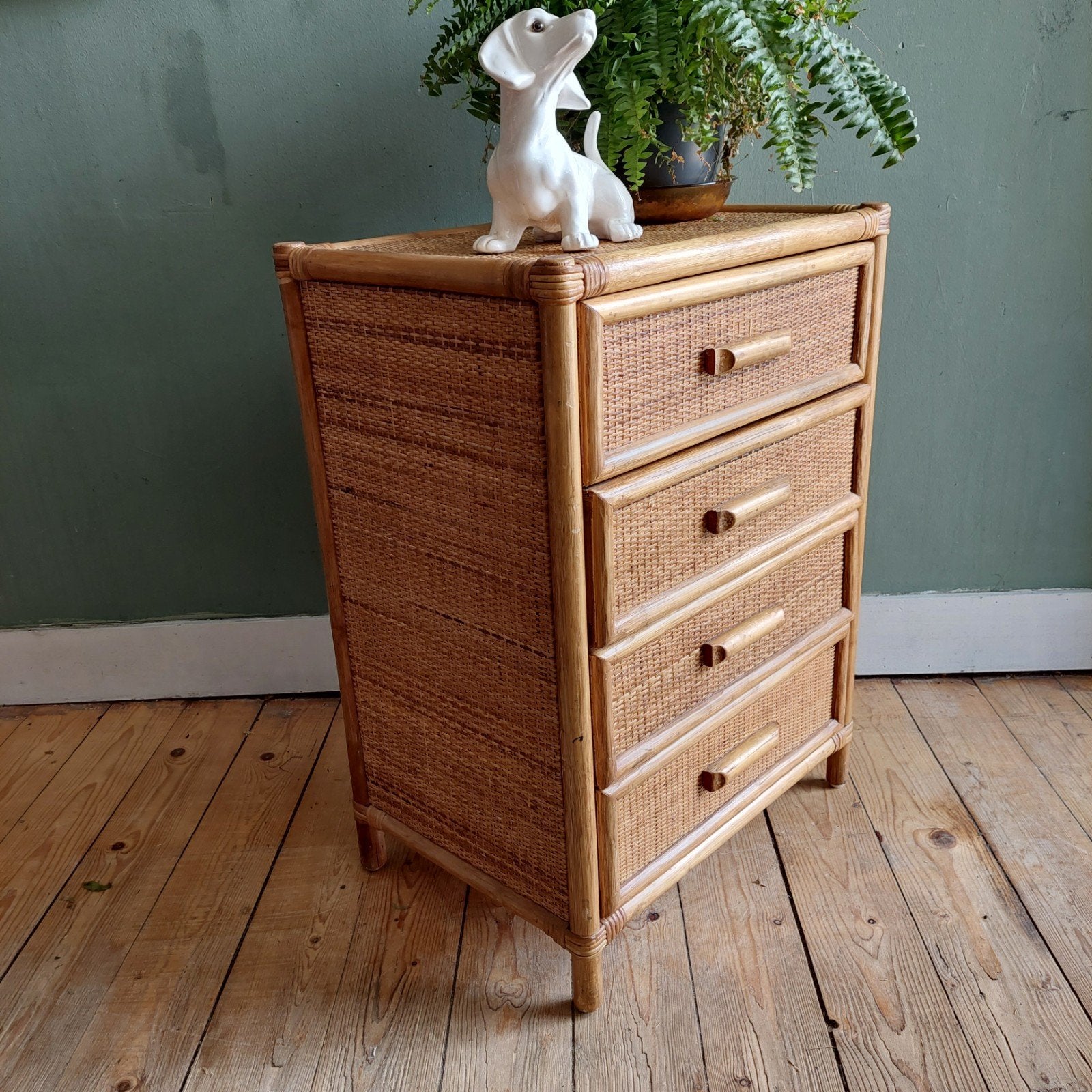 Lucky Vintage rieten en bamboe ladekast bohemian stijl, Ophalen, ., Vintage boho, 50 tot 100 cm