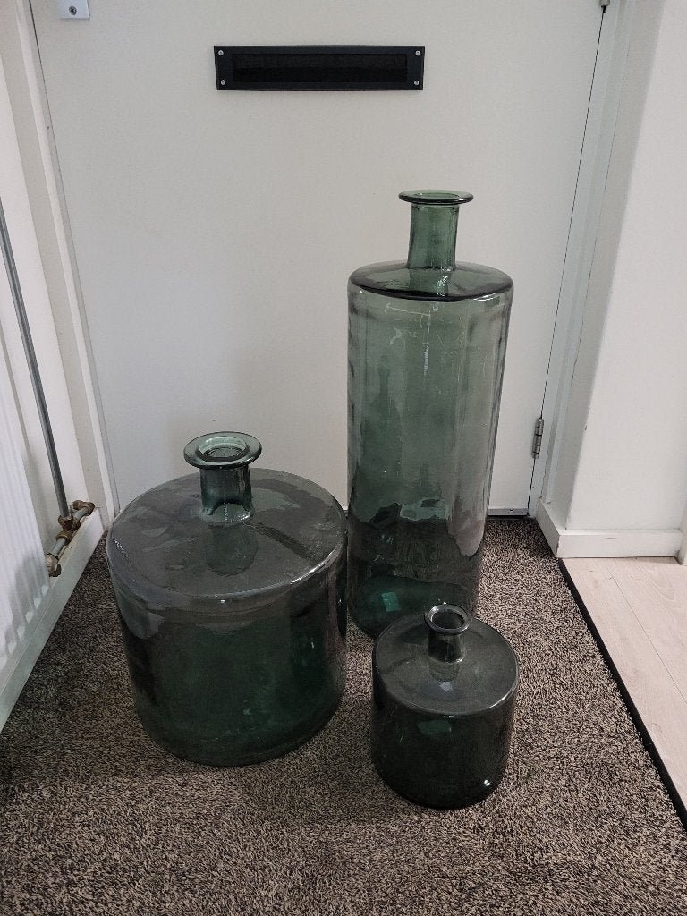 Set groene doorzichtige vazen, Ophalen, Gebruikt, Groen, Glas