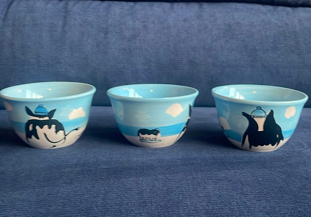 3 Ben & Jerry’s ijscoupe schaaltje koe gaaf handpainted, Overige merken, Keramiek, Ophalen of Verzenden, Zo goed als nieuw