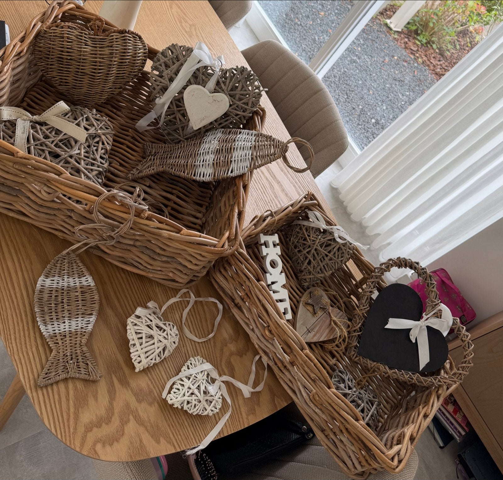 Decoratieve rieten manden en hartjes, Ophalen, Gebruikt, Landelijk, Natuurlijk materiaal