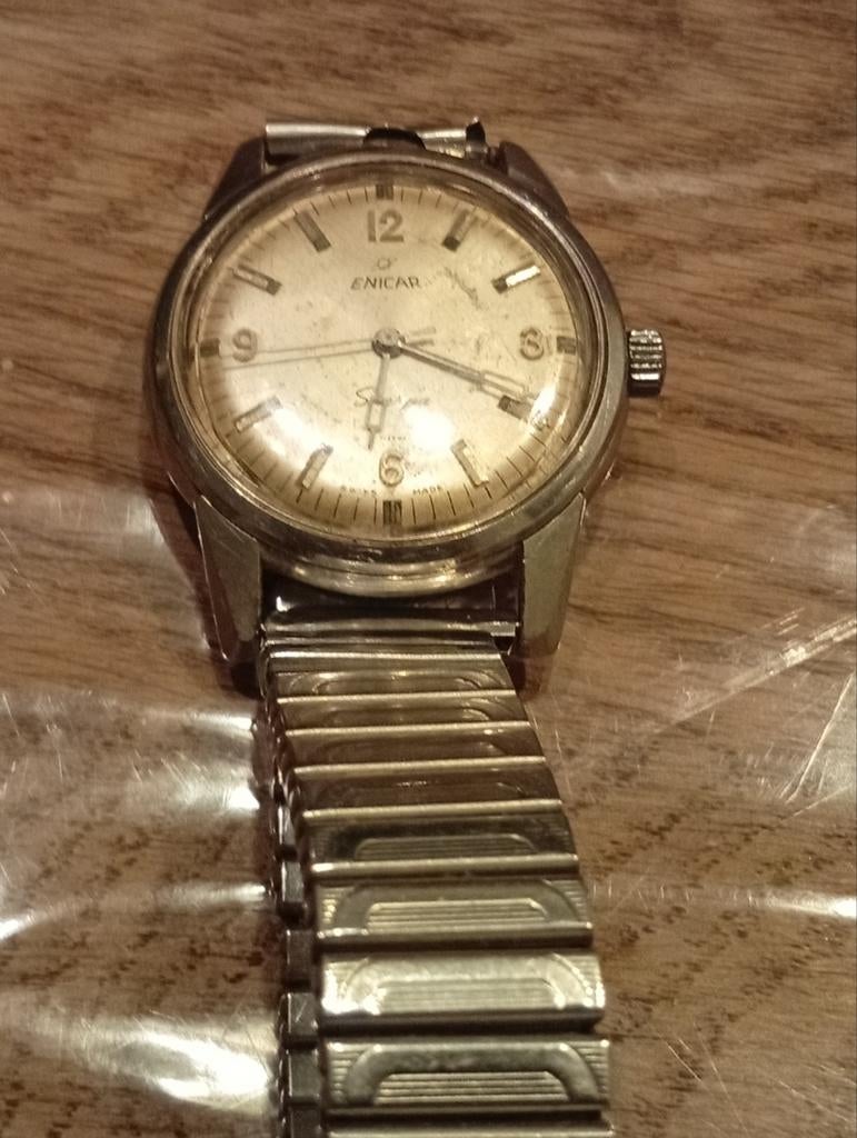 Vintage Enicar Sherpa Polshorloge Swiss made Gebruikt, Ophalen of Verzenden, Gebruikt, Leer, Overige merken