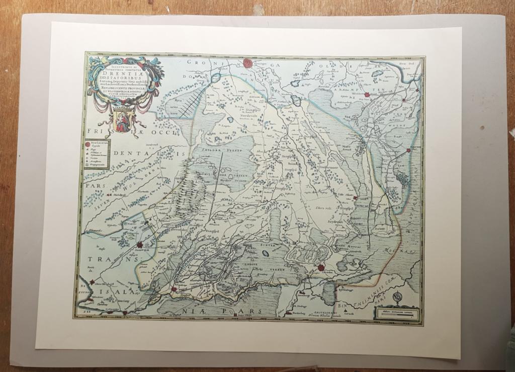 Historische kaart Drenthe, repro '60 van C. Pynacker 1634, Antiek en Kunst, Ophalen of Verzenden