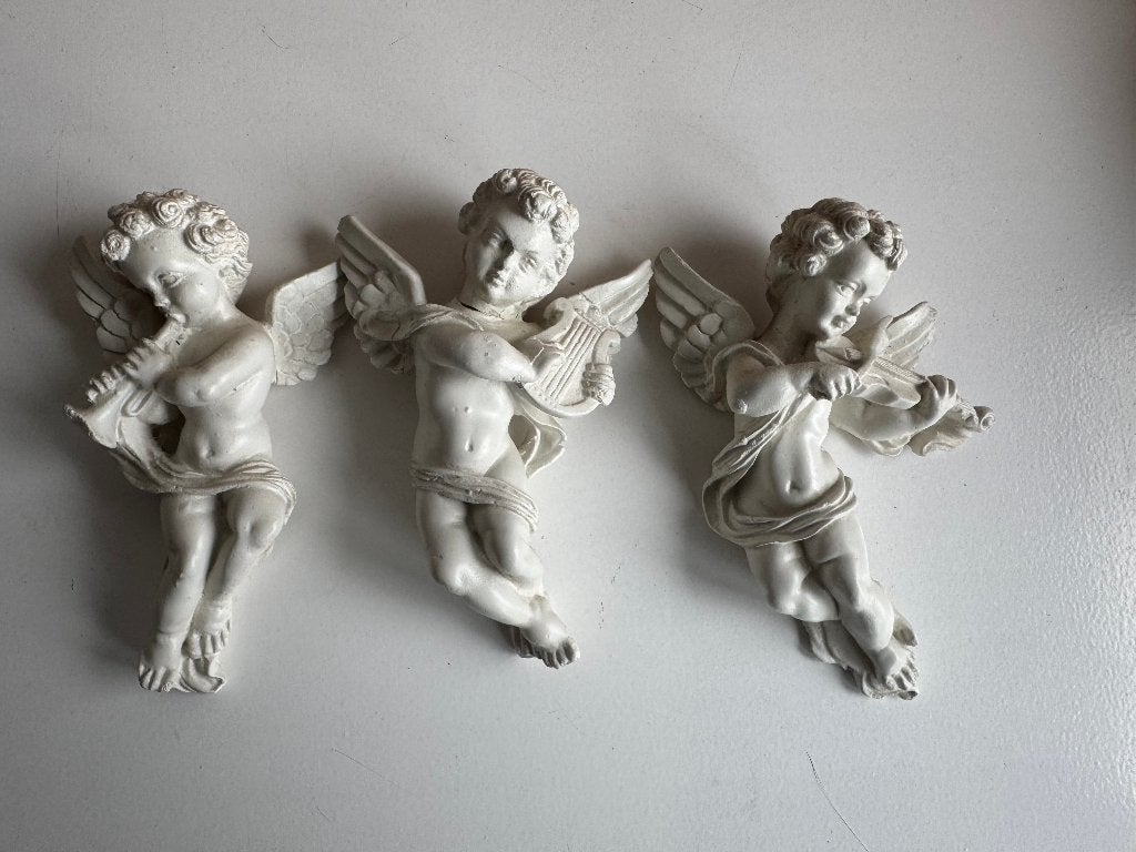 3 hangende engetjes - 13 cm - gips, Ophalen of Verzenden, Zo goed als nieuw