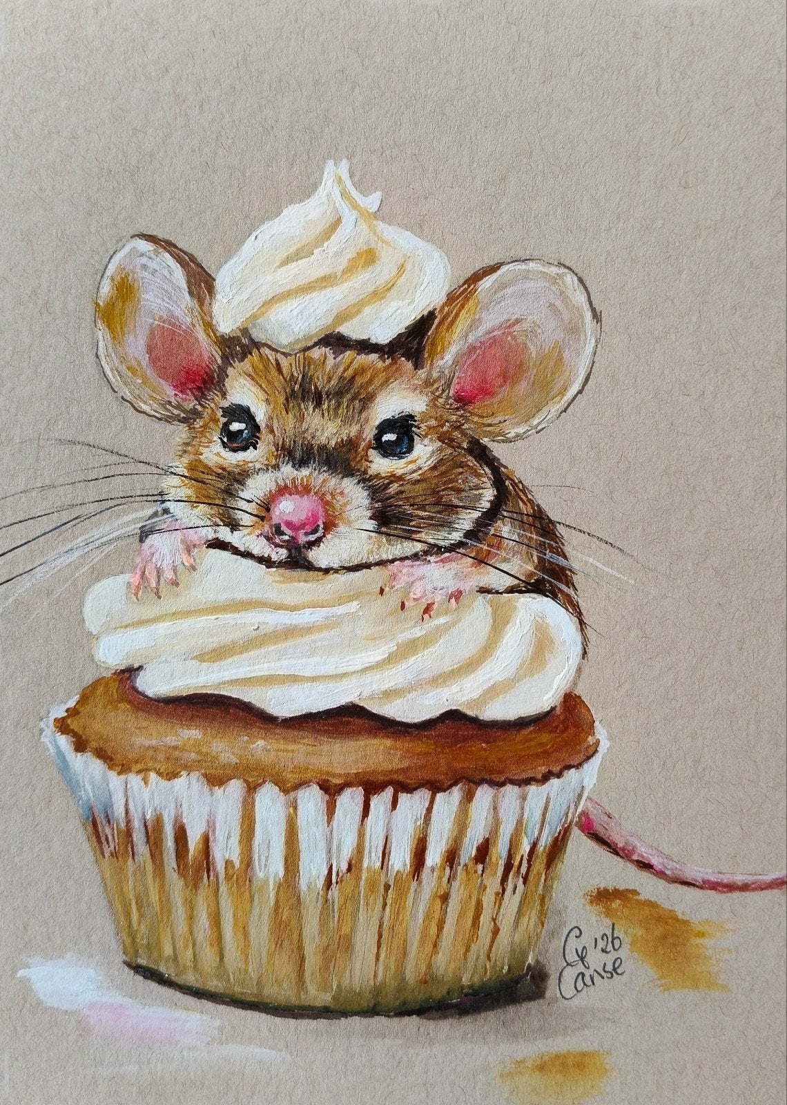 schilderij Cake muisje, Ophalen of Verzenden, Nieuw, Minder dan 50 cm, Schilderij