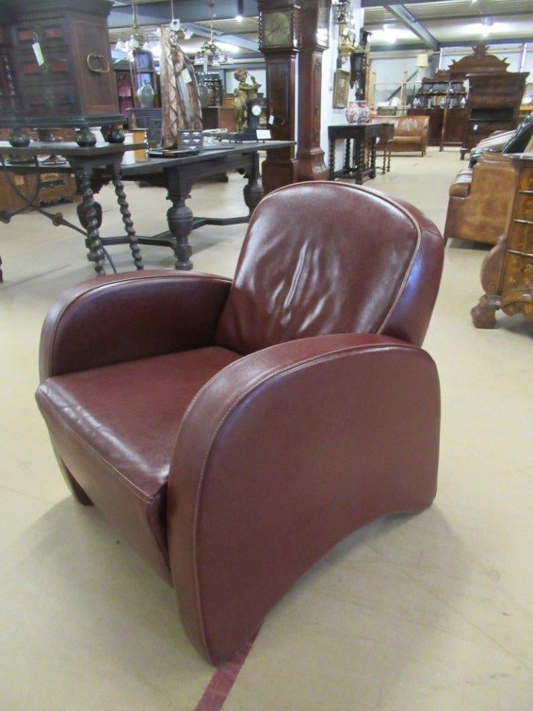 Oer 11256 vintage rood leren design fauteuil, Huis en Inrichting, Fauteuils, Ophalen, Gebruikt, 75 tot 100 cm, Leer