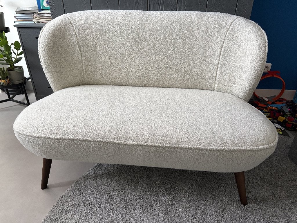 Woood Sara bankje teddy wit, Huis en Inrichting, Ophalen, Tweepersoons, 75 tot 100 cm, Zo goed als nieuw