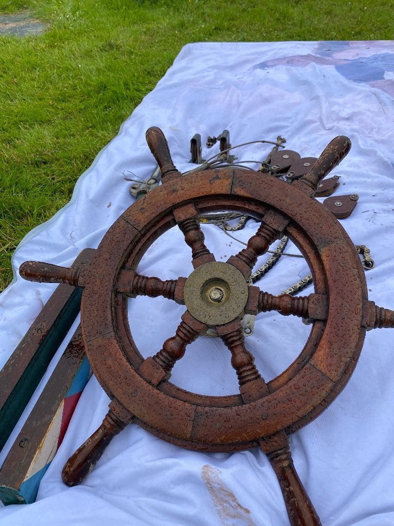 Stuurwiel met compleet roerwerk voor sloep of platbodem, Ophalen, Gebruikt, Overige typen, Zeilboot of Motorboot