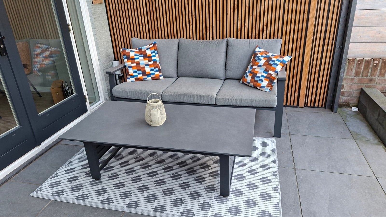 Moderne loungeset met verstelbare tafel, Ophalen, 3 zitplaatsen, Bank, Aluminium