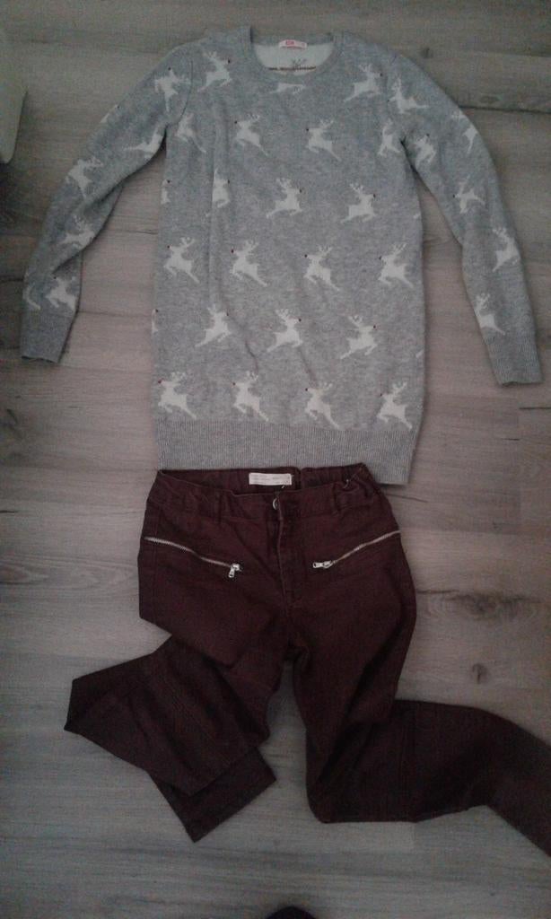 Grijze trui rode broek, Kinderen en Baby's, Kinderkleding | Maat 146, Ophalen of Verzenden, Gebruikt, Meisje, Setje