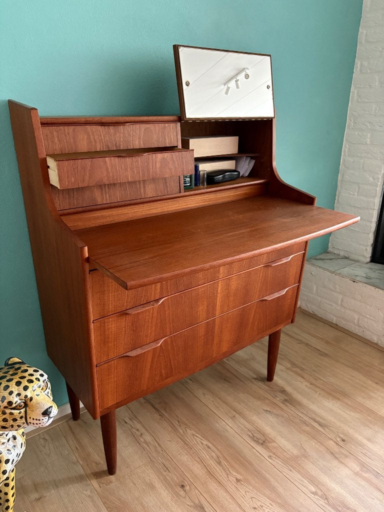 Prachtige Deense Mid-century Secretaire, Ophalen, Met lades, Scandinavisch, Bruin