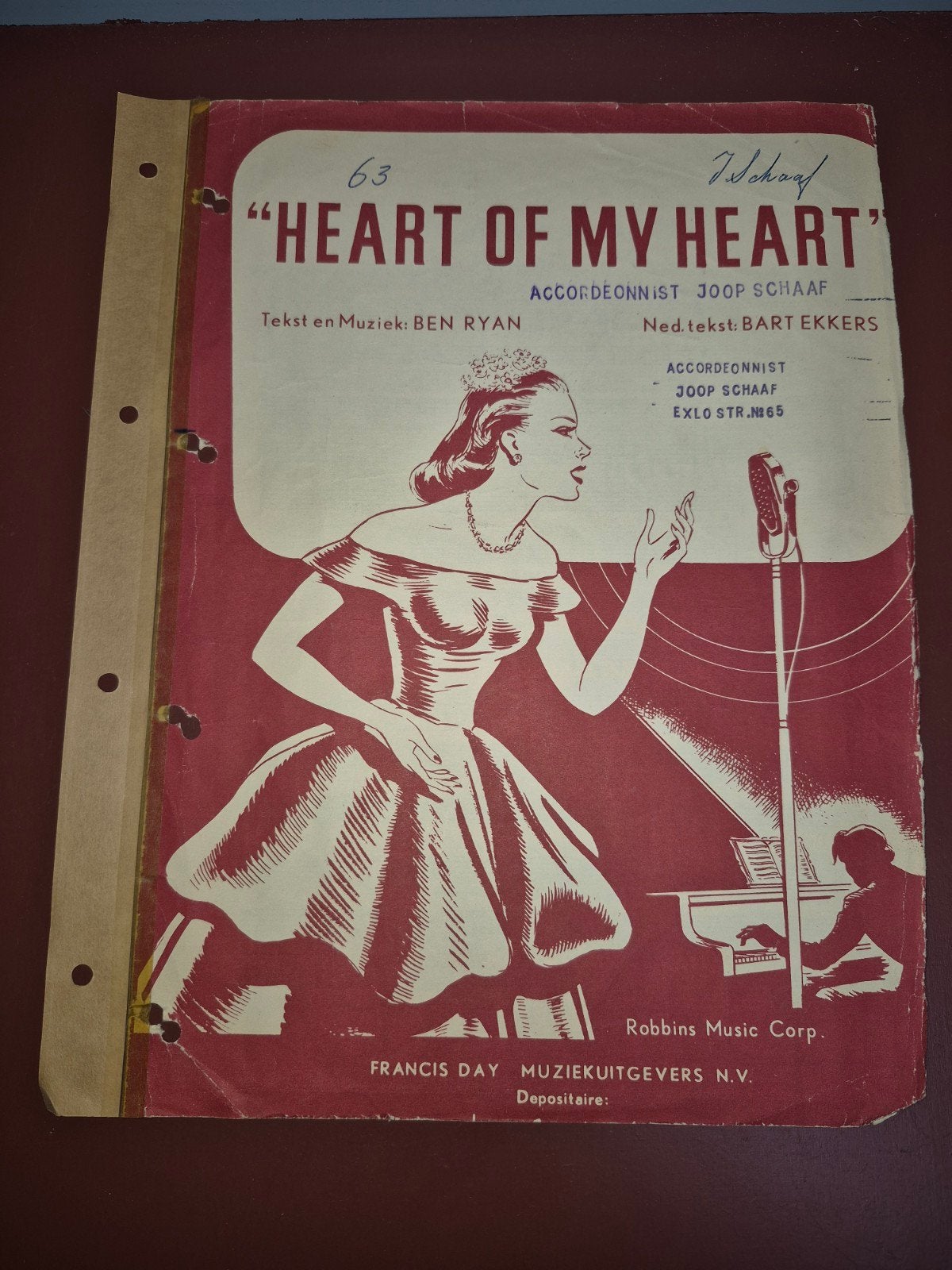 Heart of my Heart bladmuziek - Joop Schaaf accordeonist, Gebruikt, Ophalen of Verzenden, Artiest of Componist, Populair