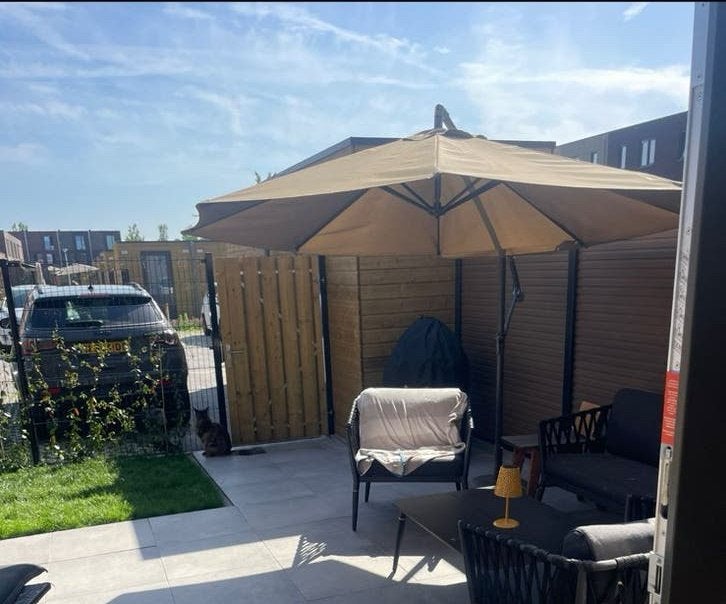 Zweef parasol beige, Tuin en Terras, Parasols, Ophalen, Zweefparasol