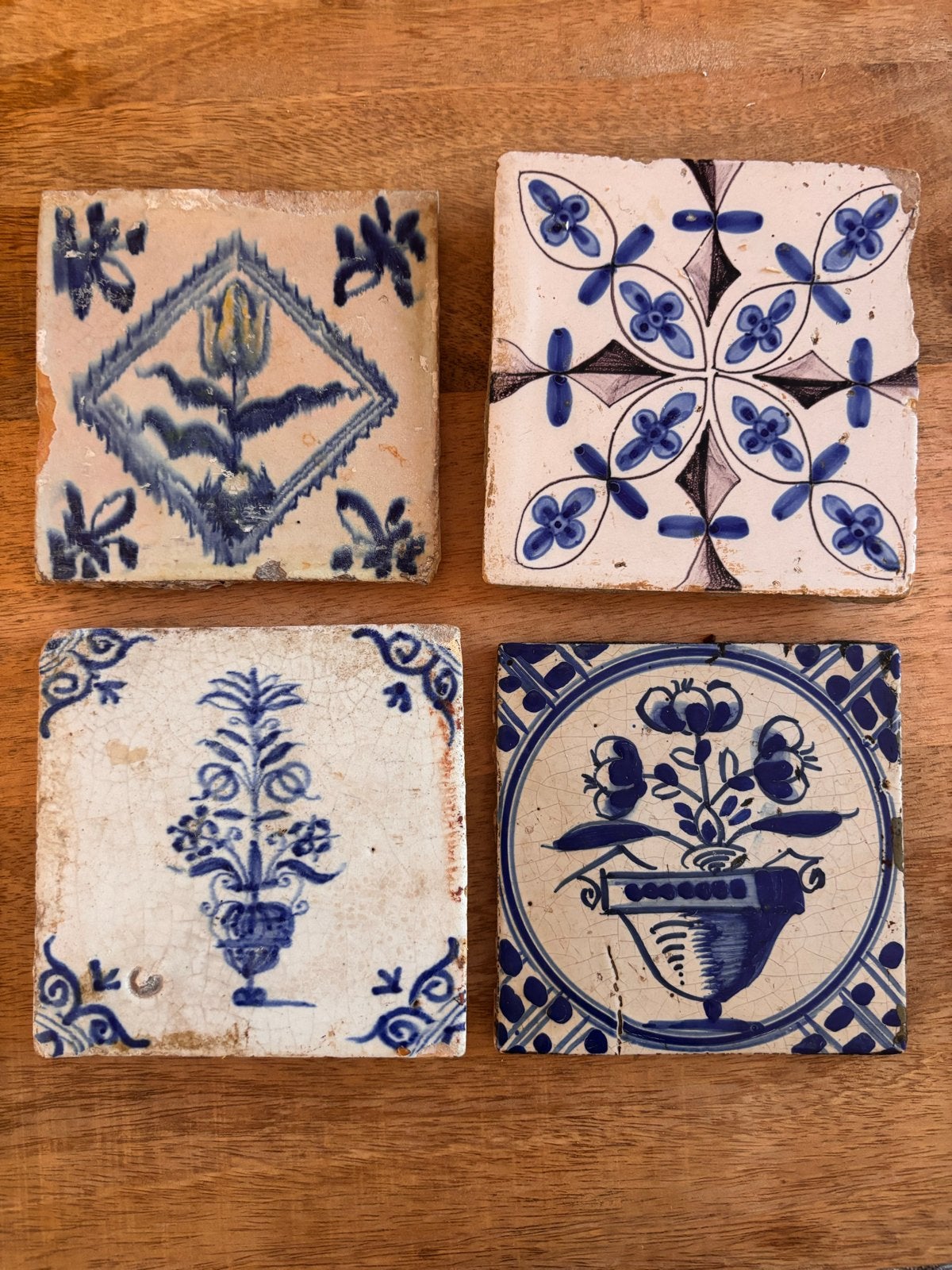 Antieke Delfts Blauwe Tegels - Set van 4, Ophalen of Verzenden