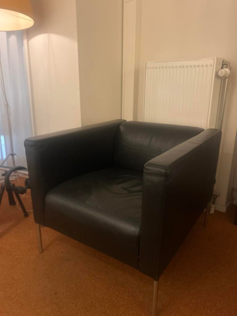 Gispen eetkamerstoelen, bank en fauteuils, Gebruikt, Zwart, Leer, Ophalen of Verzenden