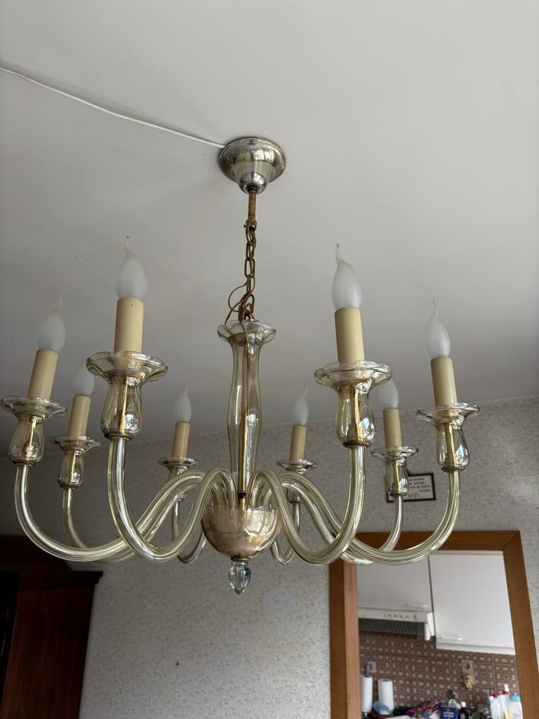 Klassieke Murano Kroonluchters - Rookglas (8 en 10 armen), Ophalen of Verzenden, Gebruikt, Glas