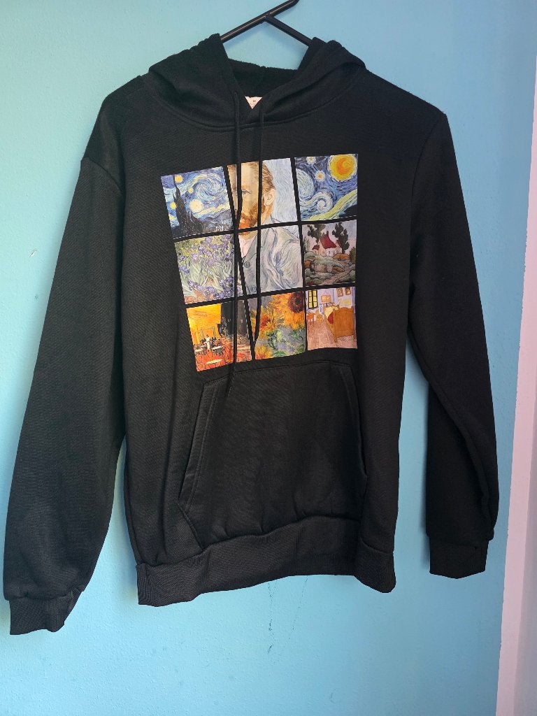 Zwarte Hoodie met Van Gogh Kunstprint - Maat M, Kleding | Heren, Truien en Vesten, Ophalen of Verzenden, Gedragen, Maat 48/50 (M)