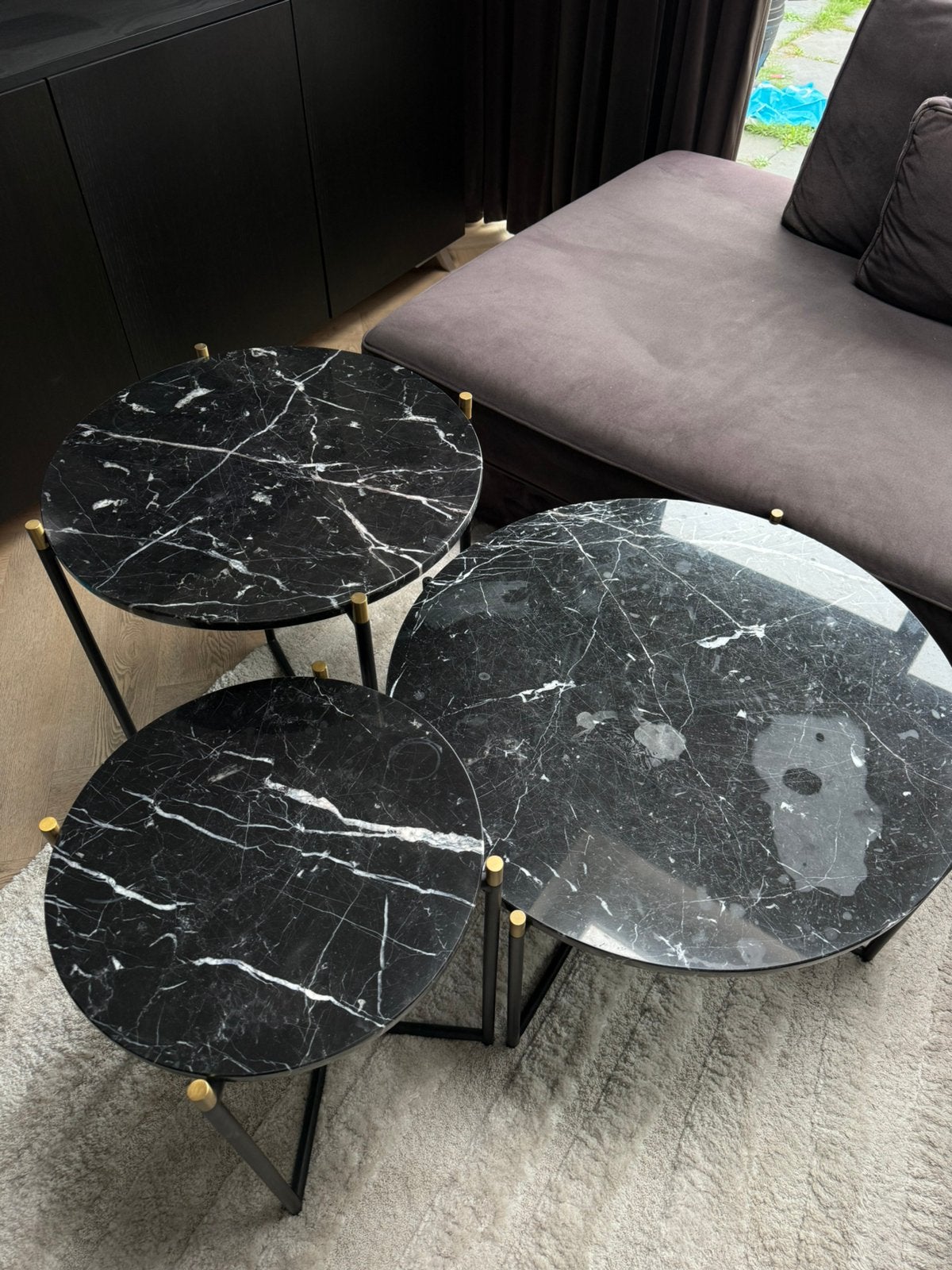 Marmeren tafeltjes zwart set van 3, Ophalen, 50 – 75, 50 tot 100 cm, Rond