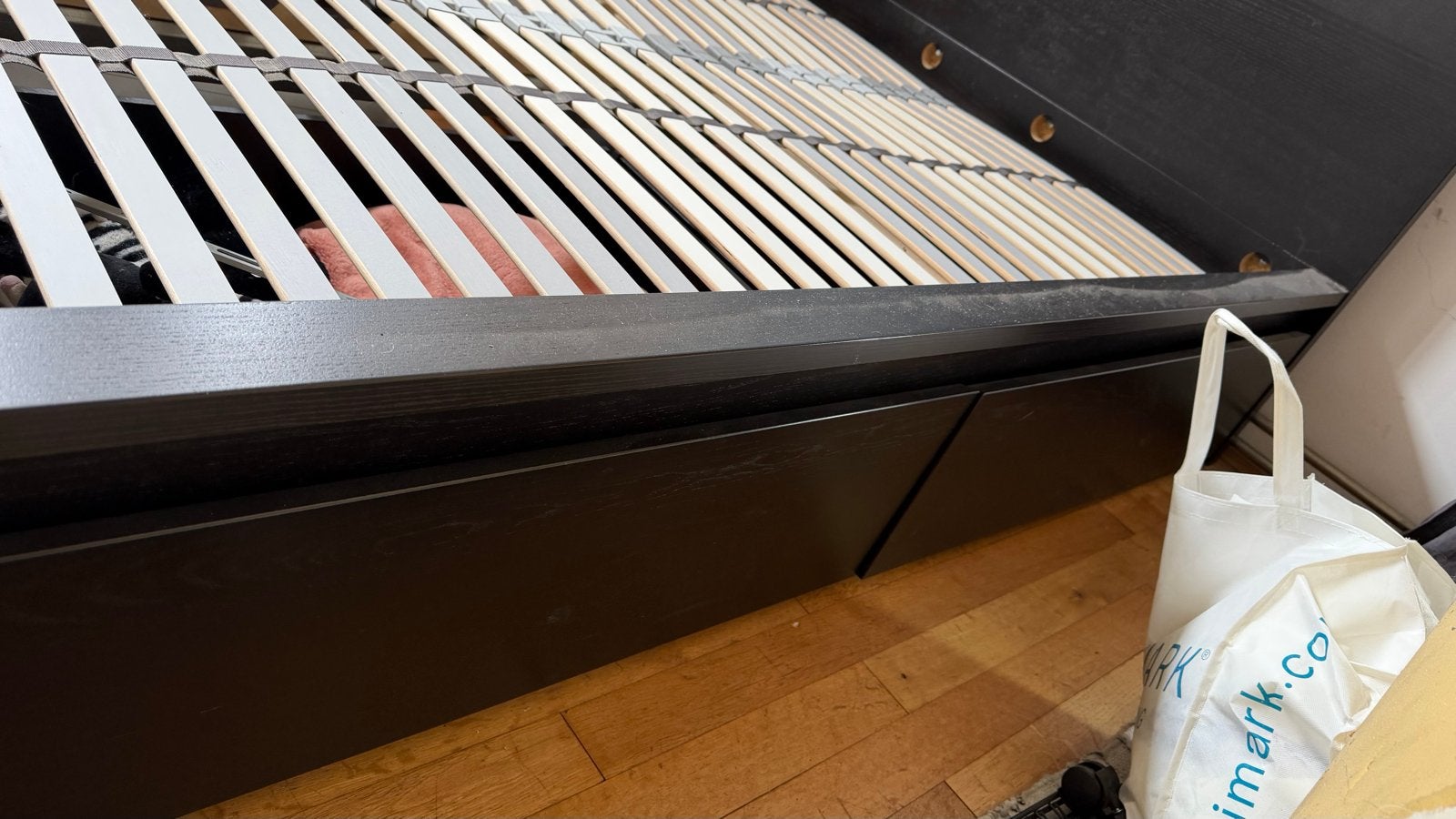 Ikea malm 160 met bedlades en nachtkastje, Gebruikt, Zwart, Tweepersoons, Ophalen of Verzenden