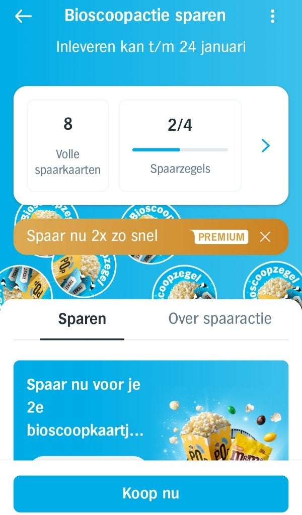 AH Bioscoopzegels 8 spaarkaarten., Albert Heijn, Verzenden
