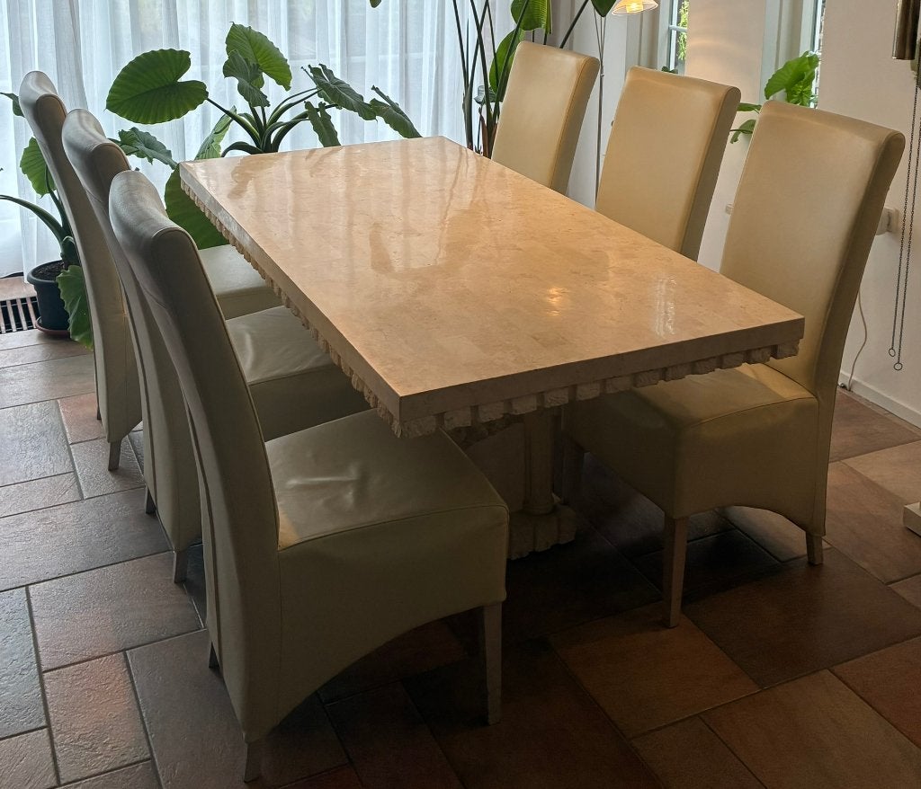 Fossiele eettafel incl. 6 stoelen, Ophalen, Overige materialen, Gebruikt, 50 tot 100 cm