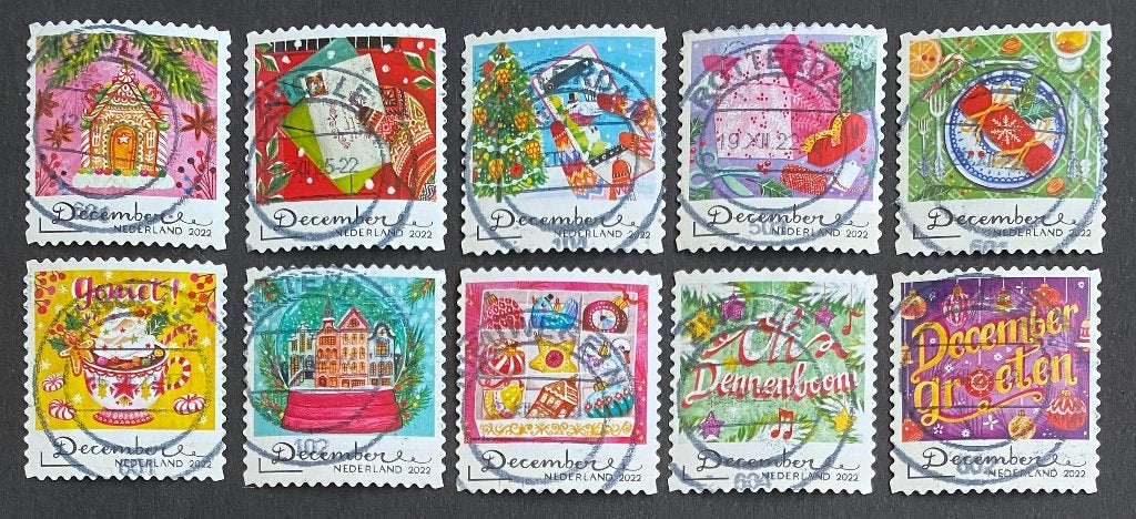 Decemberzegels 2022 gestempeld - mail uw keuze + bod, Postzegels en Munten, Ophalen of Verzenden, Na 1940, Gestempeld