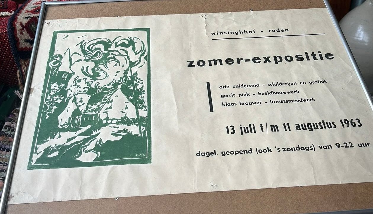Oud Poster Expositie o.a.Arie Zuidersma Groninger Ploeg)1963, Ophalen of Verzenden, Gebruikt, Vierkant, Overige onderwerpen
